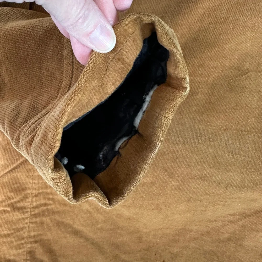 Vtg 70s Large Corduroy Ranch Jacket Brown Faux Shearling Lined Western Yoke Coat